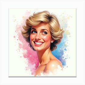 Princess Diana’S Joyful Smile With Colorful Watercolor Splashes Around 1 Canvas Print