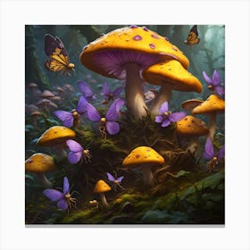 Mushrooms In The Forest Canvas Print