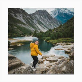 Little Girl Standing On Rocks Stampe su tela