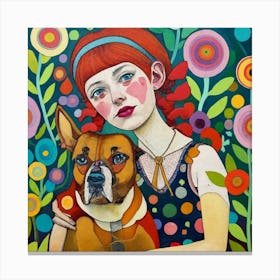 Girl With Dog Canvas Print