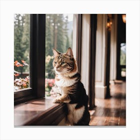 Cat Sitting On Window Sill 1 Canvas Print