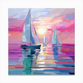 Sailboats At Sunset 5 Canvas Print