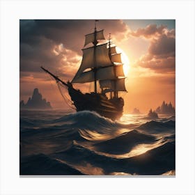 Sailing Ship At Sunset Canvas Print