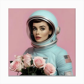 Retro Female Astronaut with Roses Canvas Print