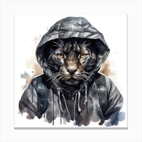 Watercolour Cartoon Panther In A Hoodie 1 Canvas Print