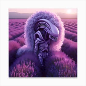 Alien Strolling Through A Lavender Field Canvas Print