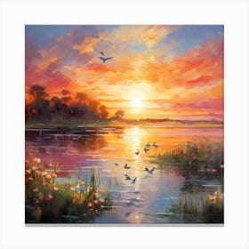 Riverside Tranquility: Flamingo Elegance Canvas Print