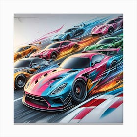 Racing Cars On The Track Canvas Print