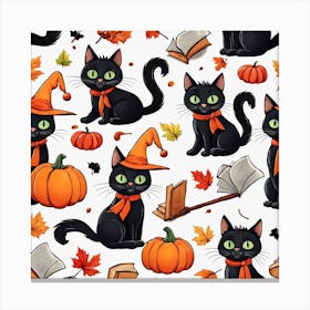 Cute Cat Halloween Pumpkin (9) Canvas Print