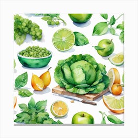 Green Food Watercolor Canvas Print