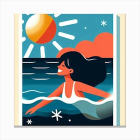 Summer Girl In The Ocean Canvas Print