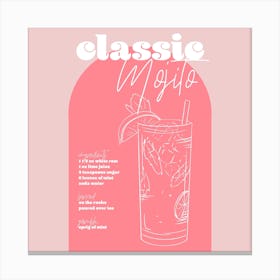 Vintage Retro Inspired Classic Mojito Recipe Pink And Dark Pink Square Canvas Print