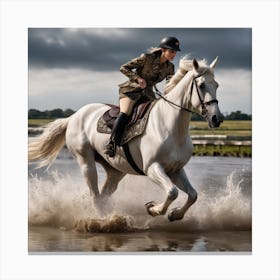 White Horse In Water Canvas Print