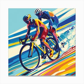 Two Cyclists Racing Canvas Print