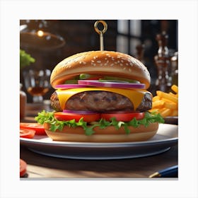 Hamburger On A Plate 196 Canvas Print