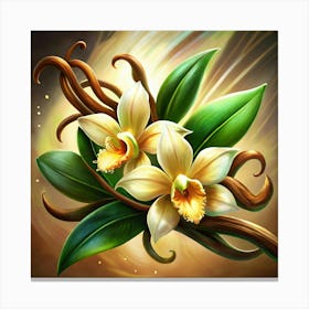 Vanilla Orchid With Bean And Leaves 1 Canvas Print