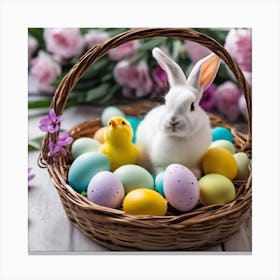 Easter Bunny With Easter Eggs Canvas Print