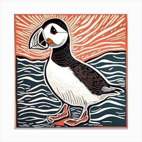 Puffin Linocut Canvas Print