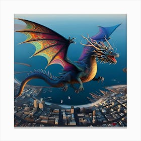 Beautiful Colorful Dragon Flying Over Cape Town Canvas Print