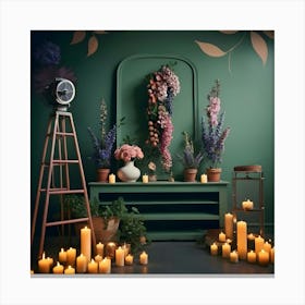 Room With Candles And Flowers 2 Canvas Print