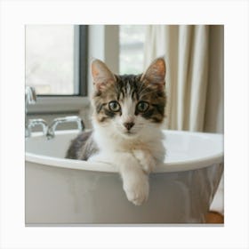 Cat In Bathtub Canvas Print