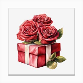 Red Roses In A Gift Box 3 Canvas Print