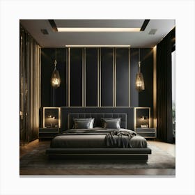 A High End Luxury Bedroom With Black Décor (5) Canvas Print