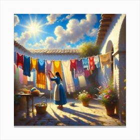 Woman Washing Clothes Canvas Print