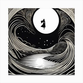 A Linocut Piece Depicting A Mysterious Figure in dreams 1 Canvas Print