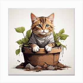 Cat In A Pot 2 Canvas Print