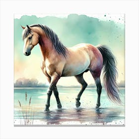 A graceful horse standing by a lake in watercolor painting art Canvas Print