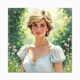 Beautiful Watercolor Rendering Of Princess Diana In A Serene Garden 1 Canvas Print