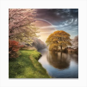 Rainbow Over A River Canvas Print