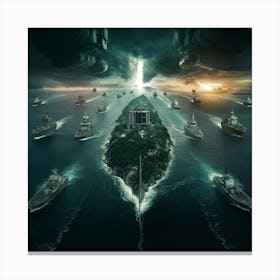 Warships In The Sea Canvas Print