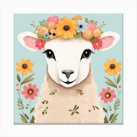 Floral Baby Sheep Nursery Illustration (30) Canvas Print