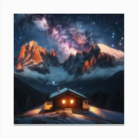 Night Sky Over Mountain Cabin Leinwandbild