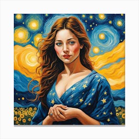 Beautiful Lady with Starry Night Canvas Print