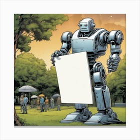 Robot Holding A Sign Canvas Print