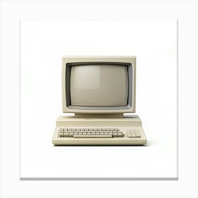 A Vintage Beige Desktop Computer With A Blank Screen, Keyboard, And A Built In Floppy Disk Drive, Isolated On A White Background 1 Canvas Print