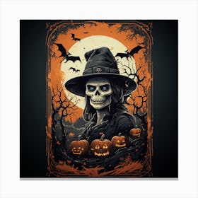 Halloween Witch With Pumpkins Canvas Print