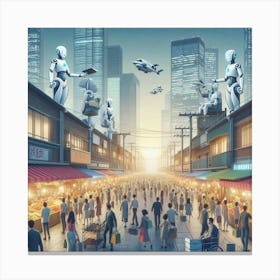 Robots In The Market 2 Canvas Print