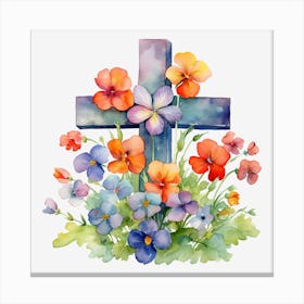 Cross With Pansies Canvas Print