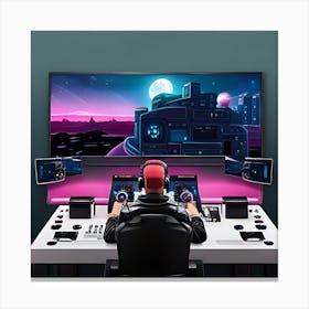 Gamer At Desk Canvas Print