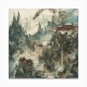 Chinese Landscape With Dragon Canvas Print
