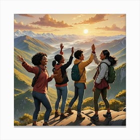 Four Young Women In The Mountains Canvas Print