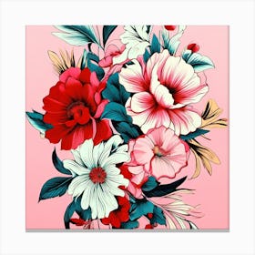 Flowers On A Pink Background Canvas Print