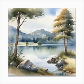 Watercolor Of A Lake Canvas Print