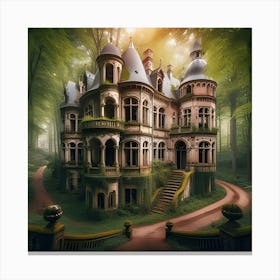 Gorgeous Abandoned Medieval Mansion In A Fairytale Forest Canvas Print