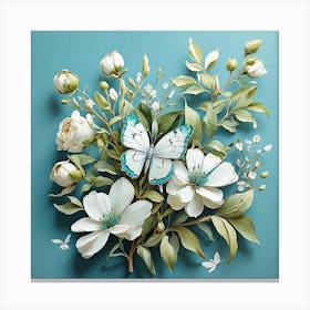 Leonardo Diffusion Xl Watercolor Turquoise Green White Flower 1 Canvas Print