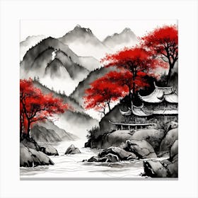 Chinese Landscape Mountains Ink Painting (5) 2 Canvas Print